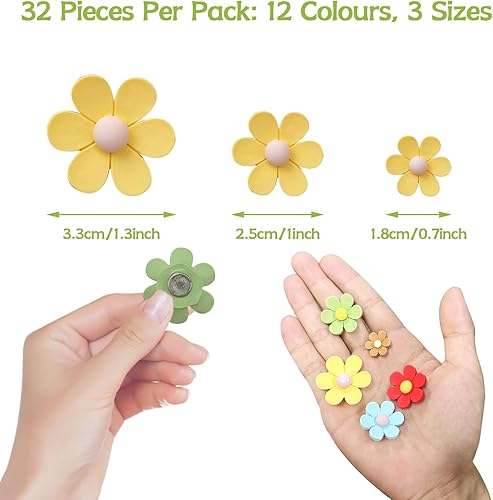 PIWOSGOL 32 Pièces 3D Aimant Frigo de Fleurs, Magnet Frigo Décoratifs avec 12 Couleurs, Aimants Photo Magnetique pour Ableau Magnetique, Réfrigérateur, Casier, Cuisine -3 Tailles - Nail Gallerys