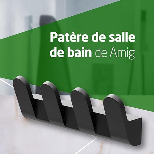 Amig - Patère de salle de bain Mod. Oma-7 | Crochet mural avec vis incluses | 175 x 58 x 40 mm | Zamak | Noir mat - Nail Gallerys