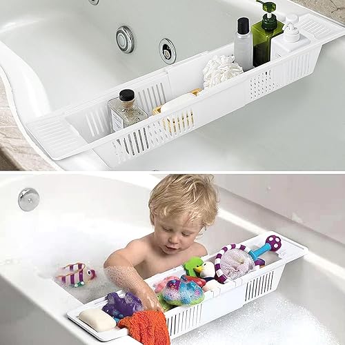 Plateau de baignoire en plastique de 57 à 86 cm de longueur réglable extensible pour salle de bain, jouets, vaisselle, shampooing, savon, accessoires de salle de bain, étagère de rangement pour la - Nail Gallerys