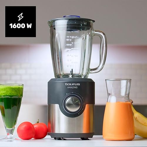 Taurus Amazing - Blender JB1600XC 1600W | Bol verre 1,75L | 5 vitesses + Turbo | Lames inox 6 couteaux | Broie glace | Éclairage LED | Lavable lave-vaissell - Nail Gallerys