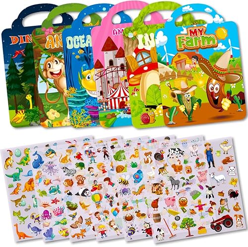 Aannanl 6 Pièces Livre Gommettes Enfants 2 3 4 5 Ans,Livre Stickers Enfant Activite Autocollant en 3D Réutilisable Inclut les Ferme, les Dinosaures, les Animaux, l'Océan, les Insectes - Nail Gallerys