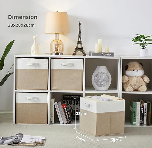 SOCOHOME Cube de Rangement Tissu 28x28x28cm, Panier Cube de Rangement, Boite rangement (Blanc kaki clair, Lot de 3) - Nail Gallerys