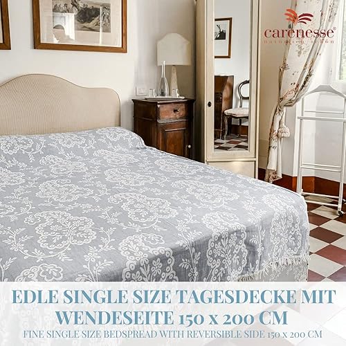 Carenesse Couvre-lit Motif Cachemire Gris, 150 x 200 cm, 100% Coton, léger et Fin, Belle Couverture avec Franges, jeté de lit, Couverture pour canapé, Nappe, Couverture décorative - Nail Gallerys