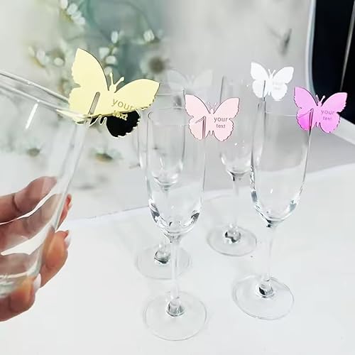 Miguha Lot De 10/50/100 Papillons Personnalisés En Acrylique Avec Nom De Mariage, Miroir De Baptême For Bébé, Étiquette Gravée En Argent Et En Or, Décoration Cadeau, Étiquettes De Remerciement - Nail Gallerys