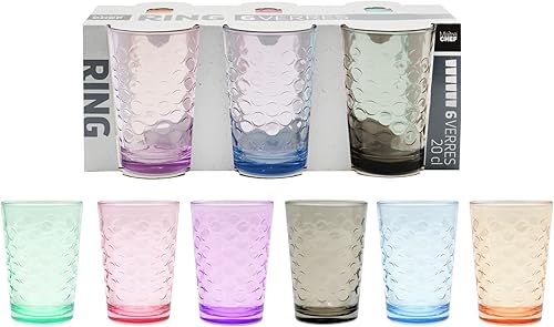KB8 Lot de 6 verres couleur RING Gobelets à Eau, thé, Jus, Soda, Cocktail 20 cl - VERRRI015 - Nail Gallerys