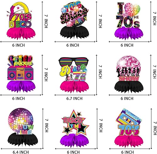 Qpout 9pcs des années 70 Party Table centres de table Retour aux années 70 nid d’abeille centres de table Disco fièvre musique Toppers 70 ' s Vintage Hip Hop nostalgique des années 1970 fête - Nail Gallerys