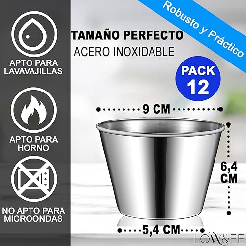 Moules Acier inoxydable Lot de 12 - Moule à Flan - Moule à Pudding-Moules à Muffins- Faciles de démouler-Pour gâteaux cannelés, madeleines, brownies -Bol à sauce Ø 9 cm - Nail Gallerys