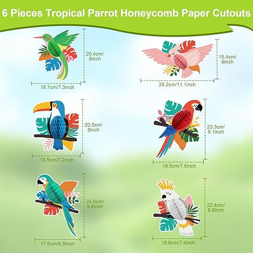 CoKeeSun 21 Pièces Deco Tropicale Hawaienne, Oiseaux Tropicaux Découpages en Nid d'abeille, avec des Éventails en Papier Suspendus Deco Garden Party Pool Party Deco Plage Decoration Anniversaire - Nail Gallerys