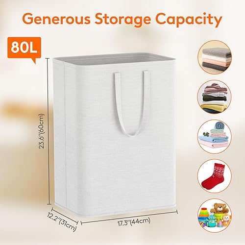 Lifewit Lot de 2 Paniers a Linge Pliable 80L, Corbeille a Linge avec Poignées Allongées, Panier à Linge en Tissu, Sac a Linge Sale pour Enfants, pour Chambre, Salle de Bain, Buanderie, Blanc - Nail Gallerys