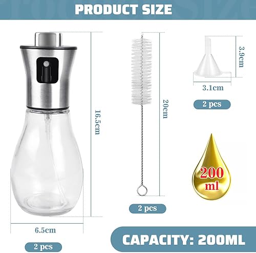 YBCCBY 2PCS Pulvérisateurs d'Huile de Cuisson 200ml Distributeur d'huile en Spray Vaporisateur Huile Cuisine Pulvérisateur Huile Cuisine en Verre, avec Entonnoir et Brosse pour Cuisiner, Griller - Nail Gallerys