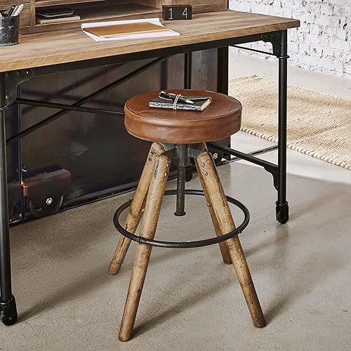 Loberon Tabouret Twist - Cuir de Buffle, manguier - H/D env. 55/40 cm - Marron, Marron - Nail Gallerys