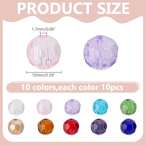 HOBBIESAY 100Pcs perles à Facettes en Verre Cristal 10mm 10 couleur Colorées Rondes à Facettes pour la Fabrication de Bracelets de Boucles D'Oreilles de Bijoux Trou: 1.7mm - Nail Gallerys