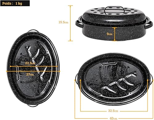 Graniteware - Cocotte Roaster en acier émaillé + livre de recette – Format moyen - Nail Gallerys