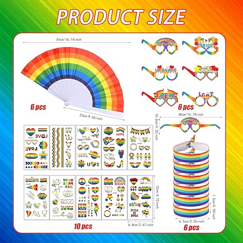 Gay Lesbienne Cadeaux avec 6 Drapeaux Arc-en-Ciel Lunettes+ 12 Bracelet Fierté + 6 Autocollants + 6 Éventails De Décoration Arc-en,pour Femme Homme Homosexuel Gay Pride Été Décoration Fête Cadeaux - Nail Gallerys