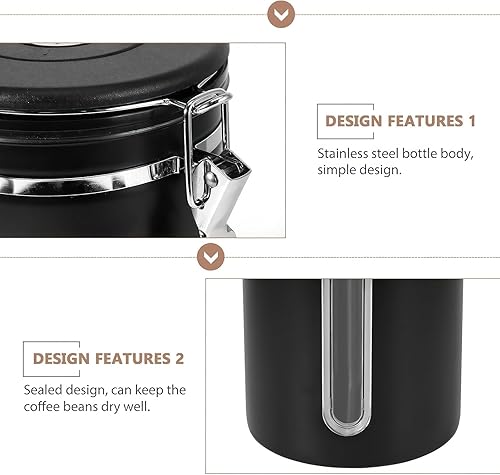 ZONJIE Boîte à café hermétique - 1,8 l - En acier inoxydable - Avec cuillère doseuse, valve CO2 et date - Pour café moulu et grains de café moulu - Noir - Nail Gallerys