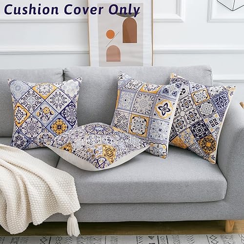 Housse Coussin Décoratif Mandala Modernes Modèle Housse de Coussin Bohème Coton et Lin Taie d'oreiller Carré avec Fermeture Glissière Invisible pour Canapé Chaise Maison Taie Coussin 40x40cm Lot de 4 - Nail Gallerys