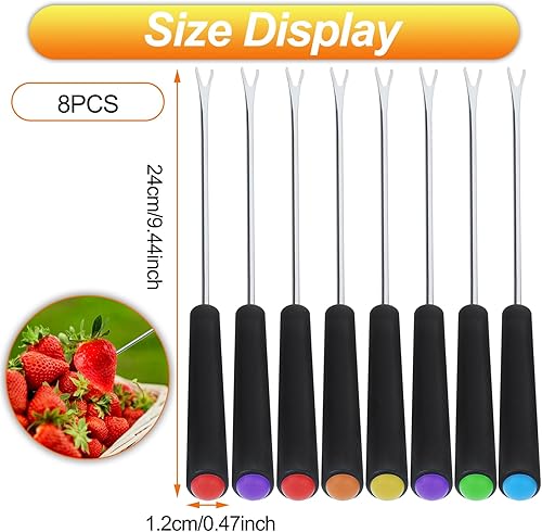 Tucnoeu Lot de 8 fourchettes à fondue en acier inoxydable avec manche résistant à la chaleur pour fromage, chocolat, fruits et viande, 24 cm de long - Nail Gallerys