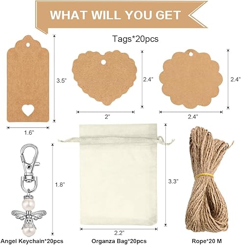 JORAKI Pendentif Ange Faveurs, 61Pièces Ange Cadeau Set avec Porte-clés Ange Sac Organza Kraft étiquettes, Porte-clés Ange Gardien pour Mariage Cadeau Invité Baptême Fête Prénatale Faveur Communion - Nail Gallerys