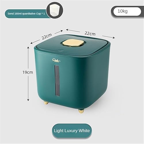 Récipient de Stockage de Riz de 10 Kg, Distributeur de Riz de 10 Kg avec Couvercle et Tasse à Mesurer, Récipient à Riz En Un Clic, RéCipient à Céréales Carré avec Couvercles Hermétiques pour Fhien - Nail Gallerys