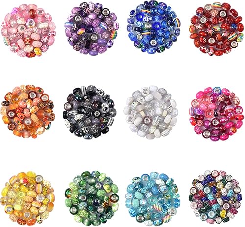 Assortiment Européen Grand Trou Perles Entretoise Perles Strass Artisanaux pour Bricolage Charms Bracelet Bijoux Fabrication (Arc-en-ciel) - Nail Gallerys