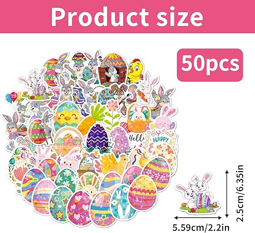 Lot de 50 Stickers Paques,Gommettes Enfant,Autocollants de Pâques,en Vinyle Pour Bouteilles D'Eau,œUfs de Pâques,Autocollants Pour œUfs Pâques - Nail Gallerys