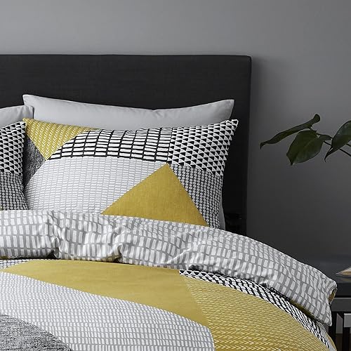 Catherine Lansfield Larsson Geo Ochre Parure de lit avec Housse de Couette 160 x 220 + 50 x 70 cm - Nail Gallerys