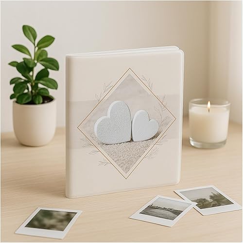 Ceanothe Album Photo 24 Pages Mini Format 10x15 cm - Couleur Marron Taupe – Idéal Mariage Fiançailles Anniversaire – Pochette Plastique 11.5x15 cm – Design Souple Résistant Cœur Bohème – Marque França - Nail Gallerys