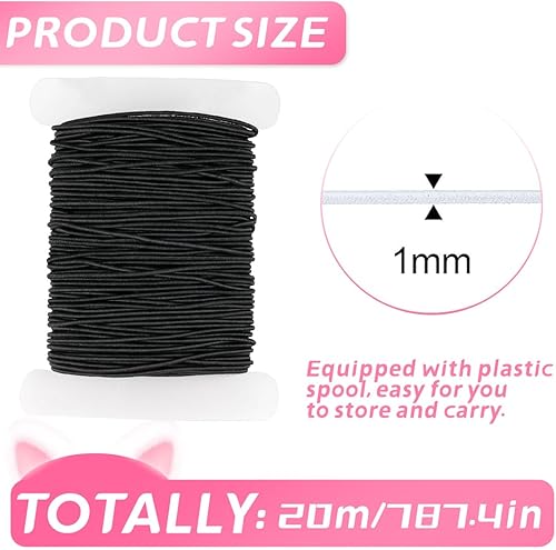 LAJUP Cordon Élastique pour Bracelets, Cordon en Caoutchouc, 1 Mm X 20 M, pour Bricolage, Artisanat, Fabrication De Bijoux, Colliers (Noir) - Nail Gallerys
