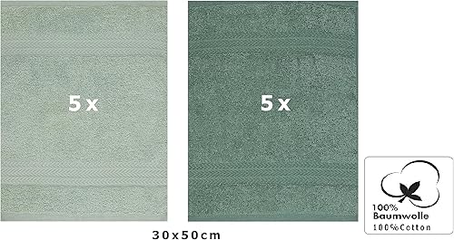 Betz Lot de 10 Serviettes d'invités Serviette invité Taille 30x50 cm en 100% Coton Premium Couleur Vert Foin et Vert Sapin - Nail Gallerys