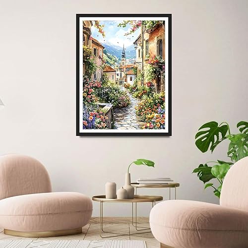 QINRUBB DIY 5D Fleurs Sauvages Peinture Diamant Painting Kit, 5D Rue Vintage Art du Diamant Complet Kits, Fleurs Diamond Art Kits Point de Croix Painting pour Adultes Débutants Maison Décor 30x40 cm - Nail Gallerys