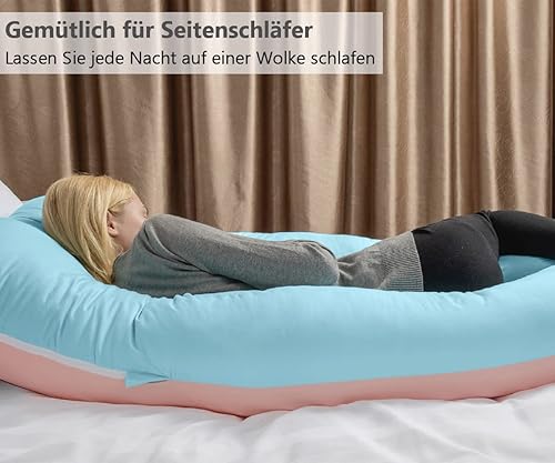 QUEEN ROSE Oreiller de Grossesse, Oreiller de Corps avec la Couverture remplaçable et Lavable (Coton, Bleu et Rose, 150_x_80_cm) - Nail Gallerys