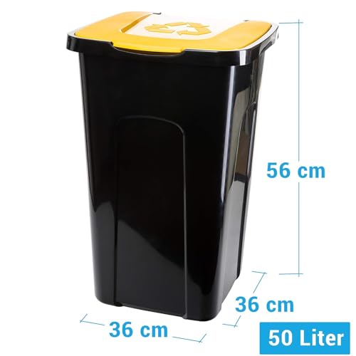 Lot de 3 poubelles avec couvercle, 50 l, avec couvercles à code couleur, pour un tri efficace des déchets à l'intérieur et à l'extérieur, durable et résistante aux intempéries, 56 x 36 x 36 cm - Nail Gallerys