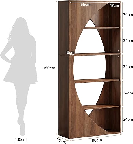 Tribesigns Bibliothèque moderne à 5 niveaux - 180 cm - En bois - Pour salon, chambre à coucher, bureau à domicile - Noyer - Nail Gallerys