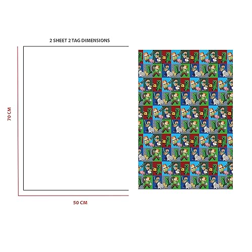 Papier cadeau officiel Minecraft, 2 feuilles et 2 étiquettes, papier cadeau pour cadeaux, emballage cadeau sous licence officielle - Nail Gallerys
