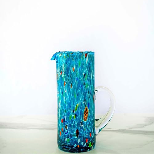 MurArt Pichet en verre de Murano 600 ml forme cylindrique de 22 cm de haut décoré avec des murrines travaillées à la main Made in Italy - Nail Gallerys