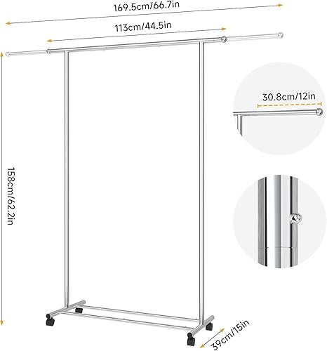SAN LIKE Portant à Vêtements, Tringle à vêtements sur roulettes en métal avec roulettes - Solide - Avec tringle à vêtements extensible - Pour chambre à coucher - Nail Gallerys