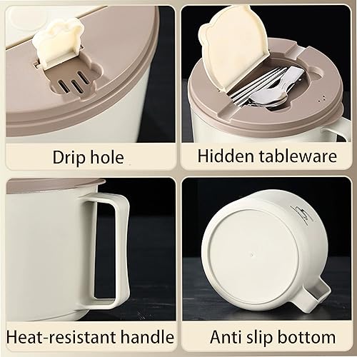 QSLKI 1300ml Bol de Nouilles Instantanées avec Poignées, Couverts Cachés, Ramen Rapide de avec Couvercle Filtrable, Nouilles Instantanées Petit-Déjeuner, Soupe avec Manche - Nail Gallerys