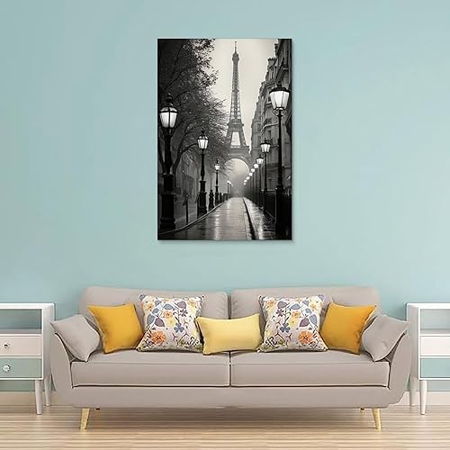 Poster de paysage noir et blanc de la Tour Eiffel - Décoration murale moderne à suspendre - 20 x 30 cm - Nail Gallerys