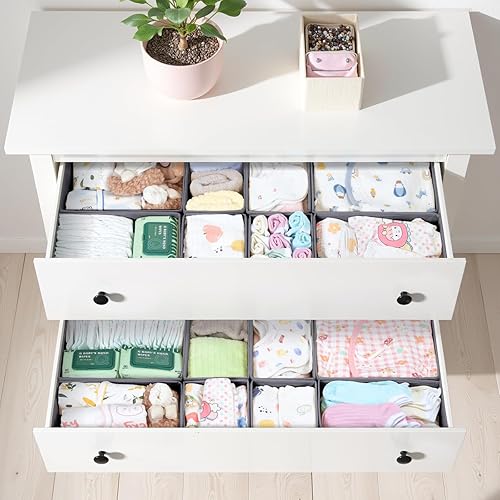 ORLISA Organisateur de tiroir pour vêtements et commode pour chambre d'enfant, organiseur et rangement de vêtements de bébé et organisateur de tiroir de commode, pliable et lavable, blanc - Nail Gallerys