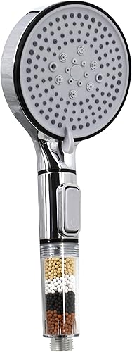 TLHWIN Pommeau de douche à économie d'eau, filtre à douchette avec pierres minérales et 5 types de jet, plus de pression avec filtration à 3 couches et pierres supplémentaires, blanc, brossé - Nail Gallerys