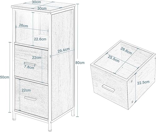 EUGAD Meuble de Salle de Bain avec 2 Tiroirs, Étagère de Rangement sur Pied, Table de Chevet avec 1 Compartiment Ouvert, Armoire d'Appoint pour Chambre, 30x30x80cm, Noir+Chêne Clair - Nail Gallerys