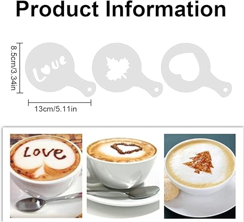 LEEQ 16 Pièces Shaker à Chocolat en Acier Inoxydable avec Pochoir Café, Cappuccino, Farine, Cacao pour Cappuccino, Café, Chocolat Chaud, Pain Décoration - Nail Gallerys