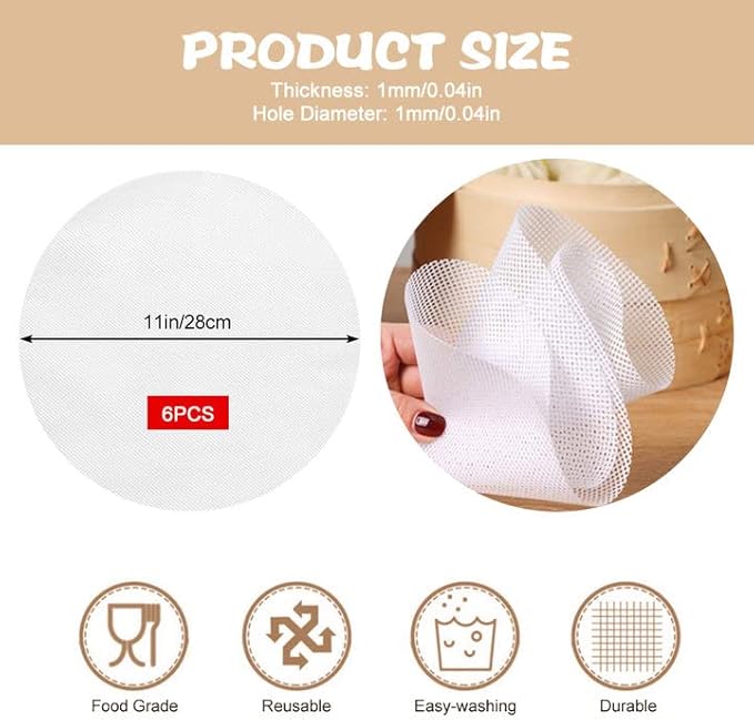 WENRERO 6 Pièces Feuilles de Déshydrateur de Silicone Tapis Déshydrateur Ronde Fruits Tapis Déshydrateur Antiadhésifs Tapis de Cuisson Vapeur en Silicone pour Boulettes Pains, 34 cm - Nail Gallerys