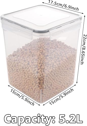 FWEEK Lot de 4 grandes boîtes de conservation de 5,2 l avec couvercle, hermétiques avec autocollants, stylos et cuillères doseuses, en plastique, sans BPA, pour la farine, les céréales, le sucre - Nail Gallerys