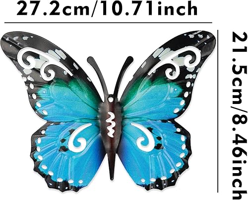 REBECASKYENS Lot de 2 grands papillons en métal - Décoration de jardin - Art mural en métal - Pour clôtures d'extérieur, abri de jardin, murs - 27 x 22 cm (bleu et jaune) - Nail Gallerys