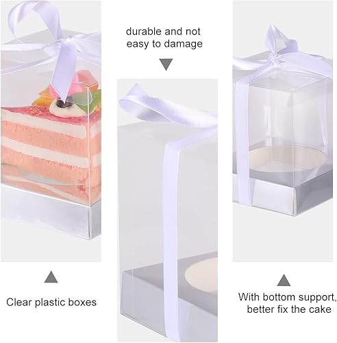 LATERN 20 Pièces Boîtes à Gâteaux Transparente, 9 x 9 x 11,5cm Base Argentée et Ruban pour L'emballage Cupcake Macaron Candy Cookies - Cadeau pour Fête de Douche Bébé Mariage - Nail Gallerys