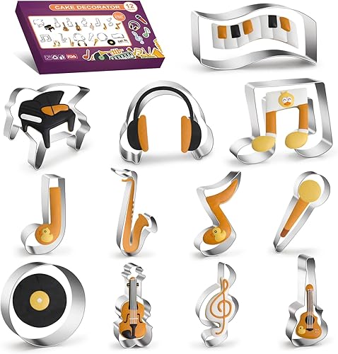 Lot de 12 emporte-pièces musicaux en acier inoxydable – Différentes formes dont partitions, guitare et casque - Nail Gallerys