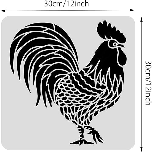 BENECREAT Pochoirs de Peinture en Plastique à Grand Motif de Coq, Gabarit de Dessin sur Le Thème de la Ferme de 30x30 cm pour la Peinture sur Les Sols, des Murs, des Portes, Tuile, Bois, Cabinet - Nail Gallerys