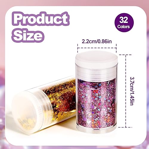 XINFAQAQ Poudre Brillante, 32 Couleur Paillette Cosmétiques Glitter Fines, Mélange de Paillettes Grossières et Fines, pour Ongles Maquillage Création de Cartes Corps Bougies les Loisirs Créatifs - Nail Gallerys