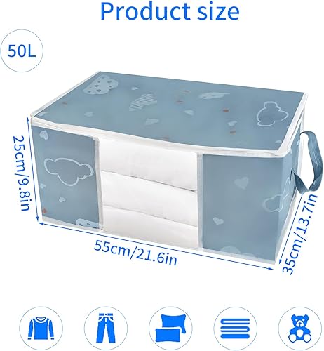 Zythrem 3 Pièces 50L Sac Rangement Vetement Boite Rangement Vetement Non-Tissé Sac de Rangement Bleu Rangement Couette Housse Rangement Couette Organisateur de Placard - Nail Gallerys
